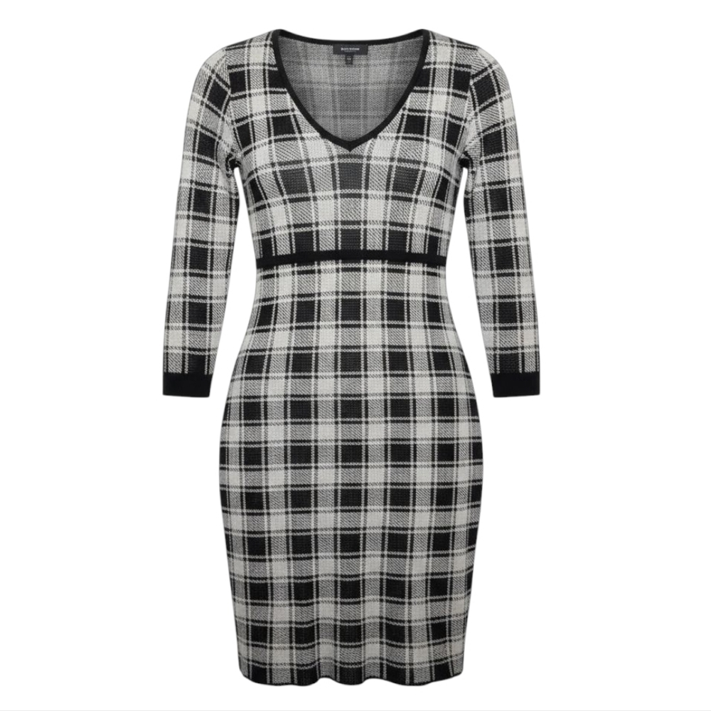 torrid Black and White Plaid Long Sleeve Sweater Dress